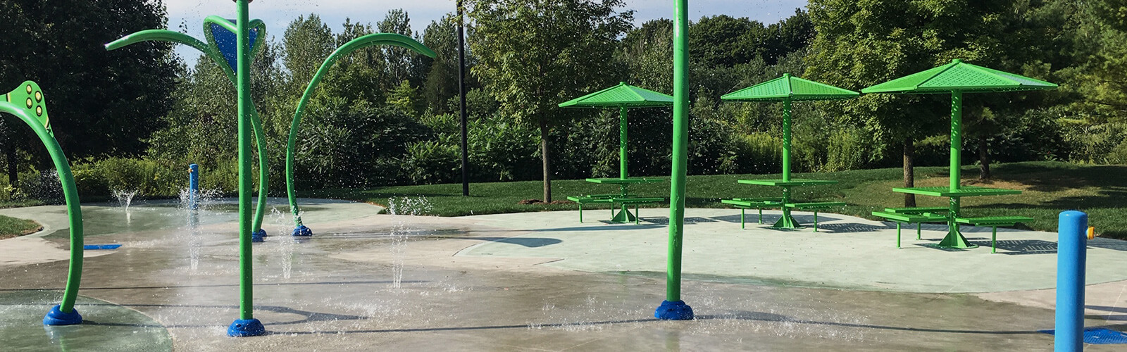 Water spraying at the Milliken Park children's splashpad